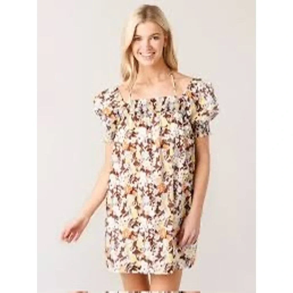 Tory Burch Brown Floral‎ Mini Dress Size Large
